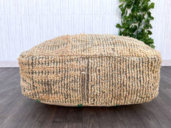 Moroccan Pouf with Cross-Stitch Design - Artisan Crafted, Bohemian Floor Cushion, Neutral Tones, Unstuffed Cover Only
