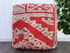 Handmade Pink Moroccan Pouf - Boucherouite Floor Cushion - Boho Berber Decor - Colorful Vintage Ethnic Ottoman - Unstuffed