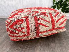 Handmade Pink Moroccan Pouf - Boucherouite Floor Cushion - Boho Berber Decor - Colorful Vintage Ethnic Ottoman - Unstuffed