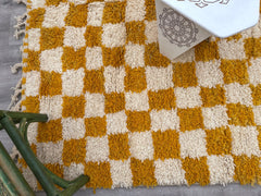 Yellow Orange Checkered Moroccan Rug – Boho Chic & Customizable