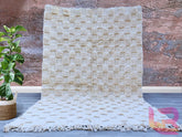 White Checkered Luxurious Handmade Moroccan Berber Rug – Cream Beni Ourain Wool Carpet – Bohemian Living Room Rug with Tassel Edges