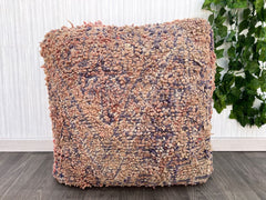 Multicolor Berber Wool Rug in White, Eclectic Moroccan Ottoman Rug with Antique Look,Moroccan Traditional Pouf