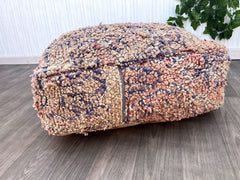 Multicolor Berber Wool Rug in White, Eclectic Moroccan Ottoman Rug with Antique Look,Moroccan Traditional Pouf
