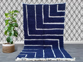 BENI OURAIN RUG, White Blue Moroccan Rug, Custom Size Decorative Berber Rug, Dotted Handmade Area Rug, High-Quality Wool Moroccan Carpet