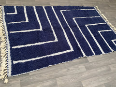 BENI OURAIN RUG, White Blue Moroccan Rug, Custom Size Decorative Berber Rug, Dotted Handmade Area Rug, High-Quality Wool Moroccan Carpet