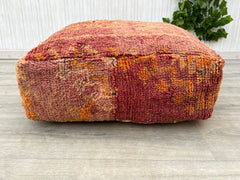 Moroccan Berber Pouf For Kitchen, Boho Ottoman Pouf, Outdoor Home Decor Vintage, Squar Handmade Pouf Beige