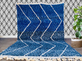Authentic Beni Ourain Rug - Handmade Moroccan Wool Carpet - Custom Cream & Blue Tribal Design - Luxurious Area Rug
