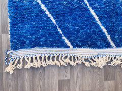 Authentic Beni Ourain Rug - Handmade Moroccan Wool Carpet - Custom Cream & Blue Tribal Design - Luxurious Area Rug