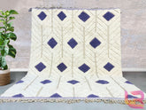 Handwoven Moroccan Rug - Beni Ourain Style Wool Carpet - White & Blue Tribal Design - Custom Area Rug for Home Decor