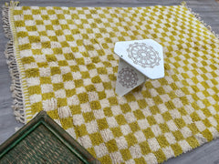 Custom Yellow & White Checkered Berber Rug – Handwoven Moroccan Carpet