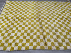 Custom Yellow & White Checkered Berber Rug – Handwoven Moroccan Carpet