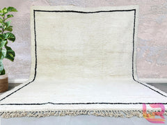 Black Line Beniourain Handmade Wool Rug, Moroccan Rug, Cream Boujaad Rug, Custom Berber Rug, Large Area Rug