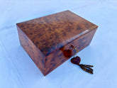 12"×8" Large Moroccan Thuya Wood Jewelry Box – Handmade Burl Wood Organizer with Key, Decorative Storage for Women