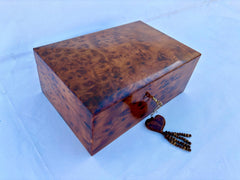12"×8" Large Moroccan Thuya Wood Jewelry Box – Handmade Burl Wood Organizer with Key, Decorative Storage for Women