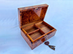 12"×8" Large Moroccan Thuya Wood Jewelry Box – Handmade Burl Wood Organizer with Key, Decorative Storage for Women