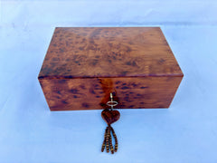 12"×8" Large Moroccan Thuya Wood Jewelry Box – Handmade Burl Wood Organizer with Key, Decorative Storage for Women