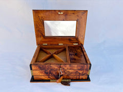 13"×9" Thuya Burl Wood Jewelry Box – Handmade Wooden Chest with Lock, Luxury Jewelry Organizer for Women