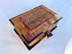 13"×9" Thuya Burl Wood Jewelry Box – Handmade Wooden Chest with Lock, Luxury Jewelry Organizer for Women