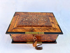 13"×9" Thuya Burl Wood Jewelry Box – Handmade Wooden Chest with Lock, Luxury Jewelry Organizer for Women