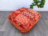 Moroccan Pouf as Plant Stand - Leather-Topped Ottoman, Multi-Use Decor, Holds Plants or Books, Boho Living Room Accent