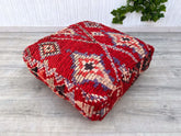 Moroccan Floor Cushion Chair, Boho Lounge Pouf with Backrest, Handmade Bohemian Seating, Ethnic Tassel Floor Sofa