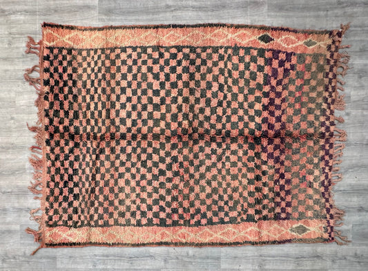 Vintage Marokkanischer Läufer Teppich – Boucherouite in Rosa & Braun