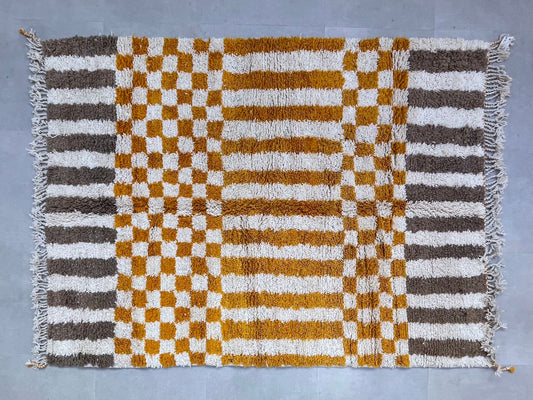 Stunning Moroccan Orange Checkered Rugs – Handmade Berber Carpets with Free Shipping