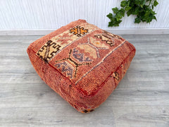 Beautiful Traditional Vintage Moroccan Berber Pouf, Wool Floor Cushion, Vintage Cushion, Beni Ourain Seat Cushion, Footstool