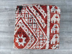 Moroccan Pouf with Reversible Cover - Double-Sided Kilim Design, Indoor/Outdoor Floor Cushion, Easy to Clean, Boho Chic
