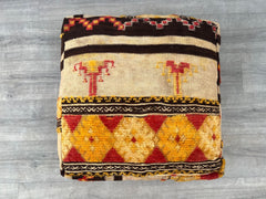 Moroccan Pouf, Beni Ourain Floor Cushion, Blue Geometric Patterns, Boho Berber Pouf, Wool Meditation Cushion, Handmade