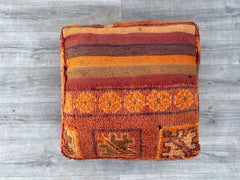 wool pouf, moroccan pouf, kilim pouf, orange pouf, 60x60x20 cm pouf