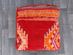 Moroccan Kilim Pouf, Floor Pouf, Vintage Moroccan Ottoman, BeniOurain Pouf, Meditation Cushion, Outdoor Red Kilim Pillow Cover