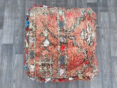 Custom Moroccan Vintage Beni Ourain pouf/ white and red handmade Berber pouf/ Bohemian floor Wool indoor/outdoor pouf