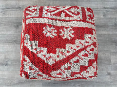Handmade Moroccan Wool Pouf – Blue White Boho Ottoman – Berber Floor Cushion – Ethnic Square Pouf – Large Handwoven Bohemian Decor