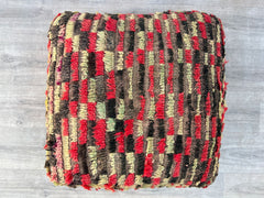 Moroccan Pouf with Quilted Leather - Textured Ottoman, Boho-Chic Footrest, Handmade with Diamond Stitching, Unstuffed