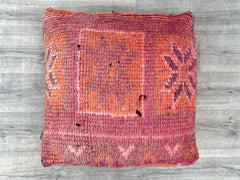 Moroccan-Japanese Pouf - Wabi-Sabi Minimalist Design, Neutral Kilim + Black Walnut Base, Zen Floor Seating