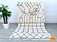 Black And Beige Beni Ourain Rug - Custom Moroccan Berber Carpet - Handmade Wool Area Rug - Genuine Wool Carpet
