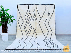 Moroccan Boujaad Rug - White Black Wool Carpet - Handmade Berber Rug - Custom Size for Bohemian Homes