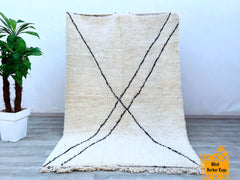 Custom Moroccan Boujaad Rug – White Black Handwoven Berber Carpet – Bohemian Rug for Bedroom or Living Room