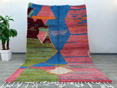 207x290 cm = 6.8 x 9.5 Abstract Colorful Authentic Moroccan Berber Rug – Handwoven