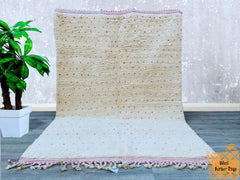 Pink Dots Modern Moroccan Rug - White & Pink Beni Ourain Wool Rug - Handmade Tribal Berber Carpet for Bedroom