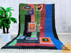 216 x 305 cm = 7.1 x 10.0 ft Colorful low pile moroccan rug , Beniourain rug Large Authentic black and pink Moroccan Rug, Custom Size, High Quality, Berber Wool, Mrirt Style