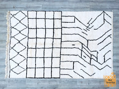 Black And Beige Beni Ourain Rug - Custom Moroccan Berber Carpet - Handmade Wool Area Rug - Genuine Wool Carpet