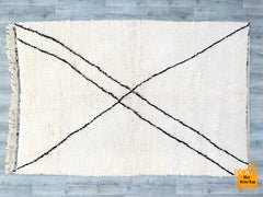 Custom Moroccan Boujaad Rug – White Black Handwoven Berber Carpet – Bohemian Rug for Bedroom or Living Room