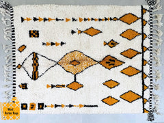 Moroccan Berber Rug - Cream Wool Beni Ourain Carpet - Handmade Minimalist Area Rug for Modern Homes