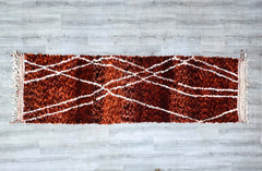 087x299 cm = 2.9 x 9.8 Brown Geometric Moroccan Rug – Soft Wool Blend – Hand-Knotted Tribal Design for Living Room & Hallway