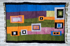 201 x 299 cm = 6.6 x 9.8 ft Colorful Azilal Moroccan Rug, funky traditional Beniourain Rug, Multi coloured Berber Rug, Bed room rug, midcentury rug, Bedside area rug