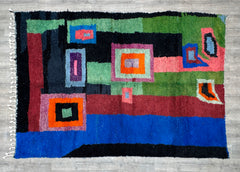 216 x 305 cm = 7.1 x 10.0 ft Colorful low pile moroccan rug , Beniourain rug Large Authentic black and pink Moroccan Rug, Custom Size, High Quality, Berber Wool, Mrirt Style