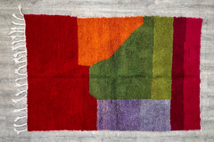 151 x 257 cm = 5.0 x 8.4 ft Colorful Abstract MOROCCAN ORONGE RUG - woven rug-Cozy Chic Beni Ourain Rug-colorful rug- Unique Geometric Rug -Handmade Rug-wool Beniourain Carpet