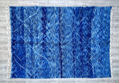 207 x 293 cm = 6.8 x 9.6 ft Blue Minimalist Bohemian Runner Rug - Handmade Moroccan Berber Wool, Soft Dots, Vintage Style, Perfect for Weddings & Home Decor